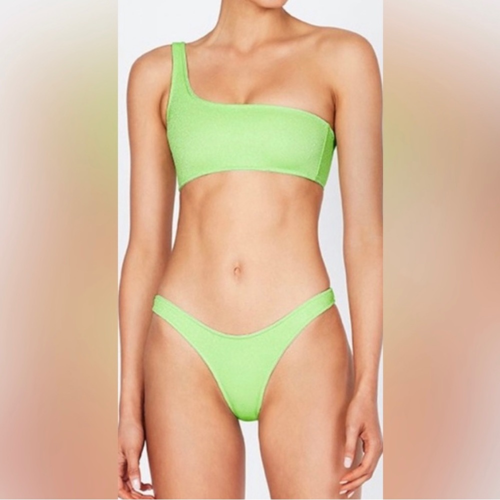 Triangl Melrose Mica Lime Sparkle One Shoulder Normal Coverage Bikini Set